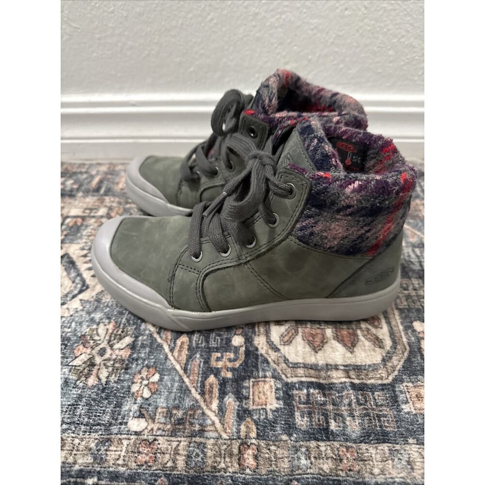 KEEN = Elena Women's Gray Leather & Plaid Insulated Mid Top Boots Hiking 5.5 New - Picture 3 of 6